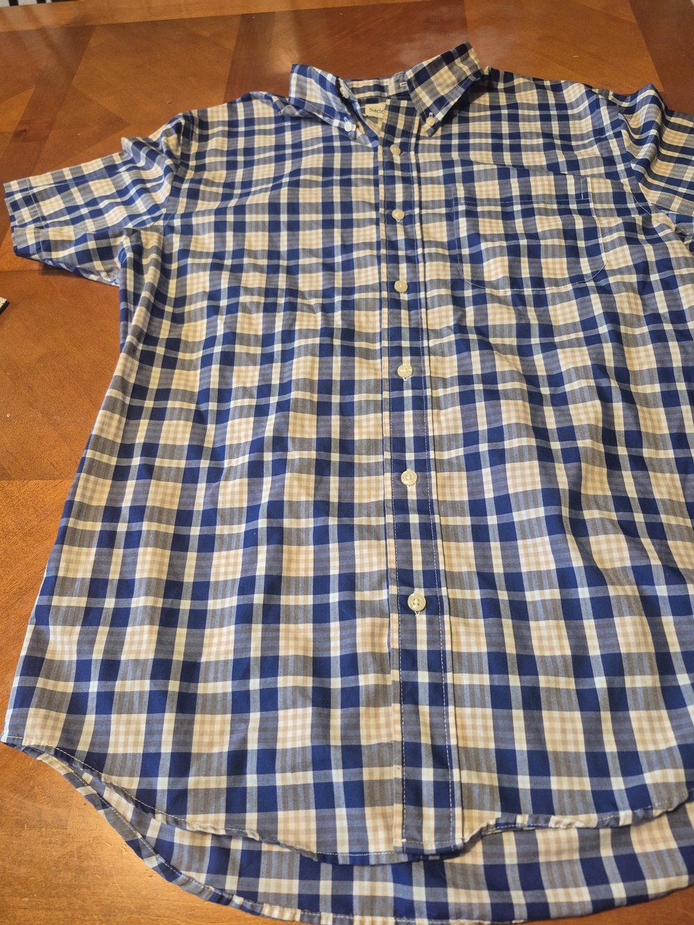 Saddlebred Blue and White Plaid Short-Sleeve Button-Down Shirt